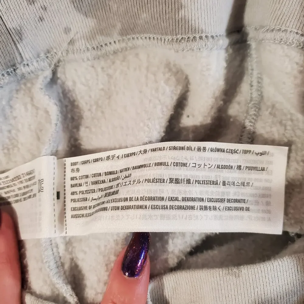 Abercrombie Kids Embroidered Hoodie Sweatshirt Size 13/14 Gray Tie Dye Print